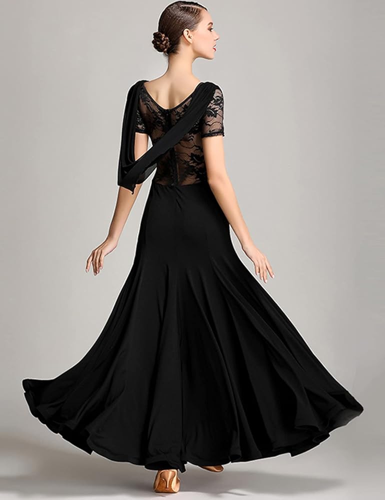 Amazon.co.jp: ZX 女性用 社交ダンスドレス レーススリーブ ロング