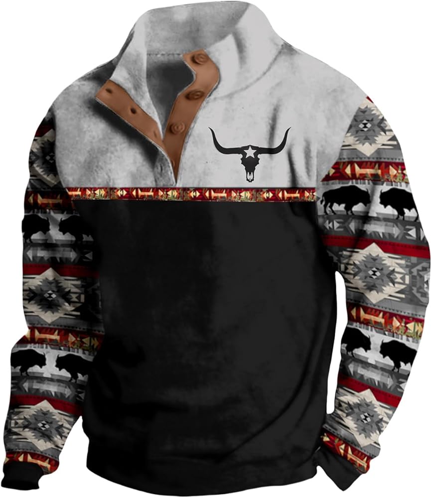 Bengbobar Cowboy Hoodie for Men - Black Gray Aztec Vintage Outdoor