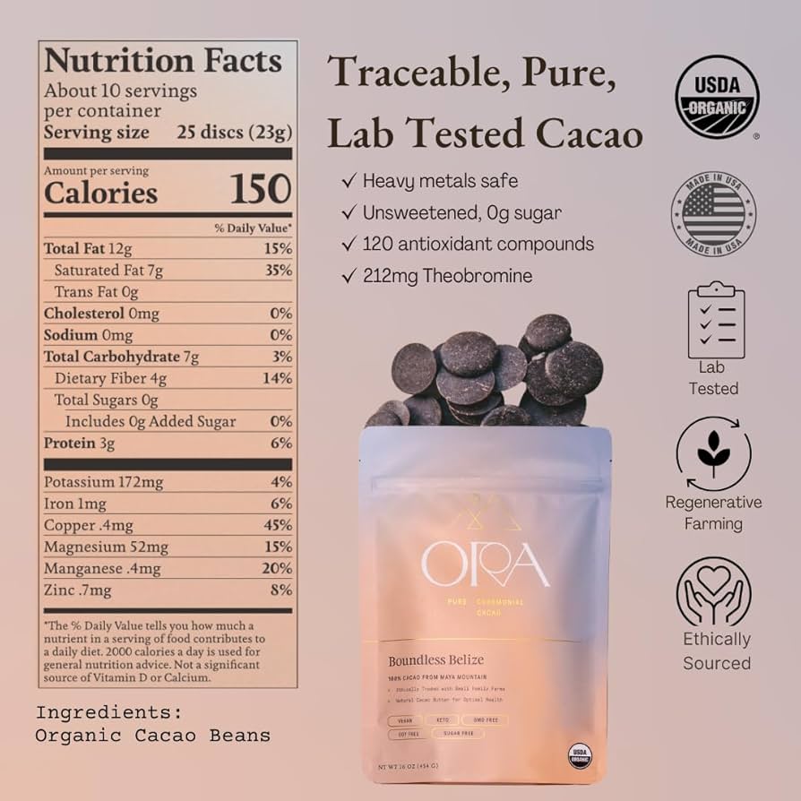 Amazon.com : ORA Ceremonial Cacao - Boundless Belize - Organic 100