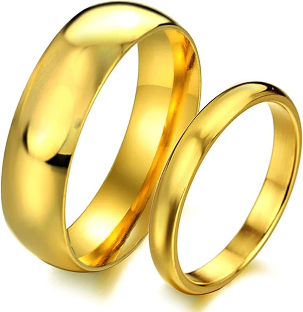 KnSam Couple Ring Stainless Steel Glossy Ring Bands Gold Women