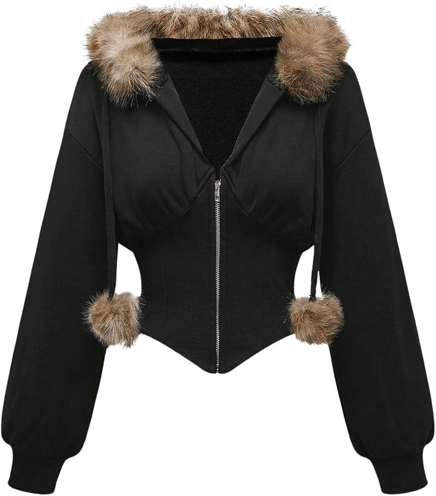 Amazon.com: Verdusa Womens Fur Hoodie Zip Up Sweatshirt Hooded
