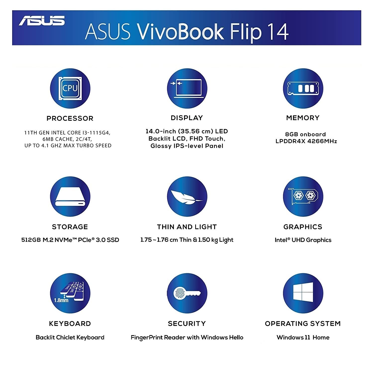 ASUS VivoBook Flip 14 (2021) Intel Core i3-1115G4 11th Gen 14