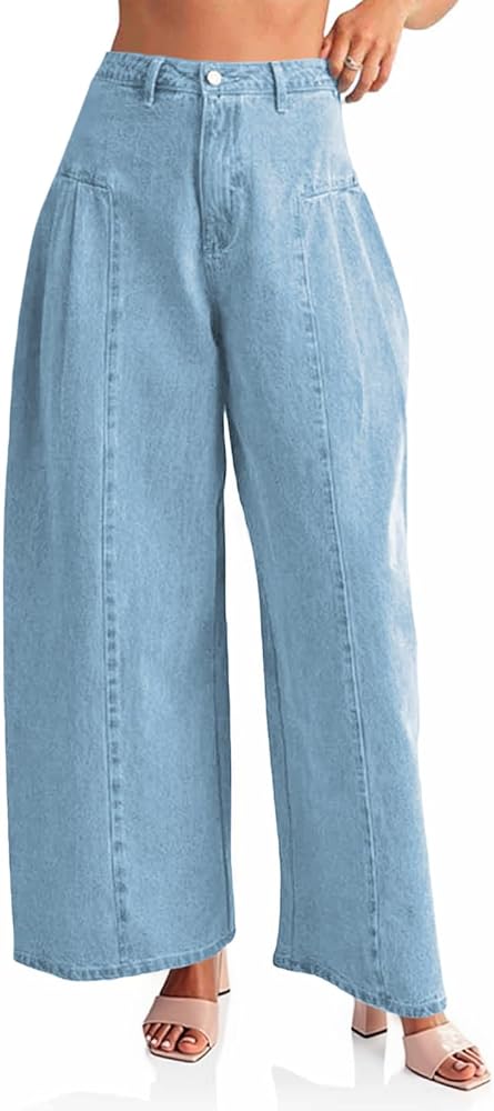 PLNOTME Womens Baggy High Waisted Jeans Loose Boyfriend Wide Leg