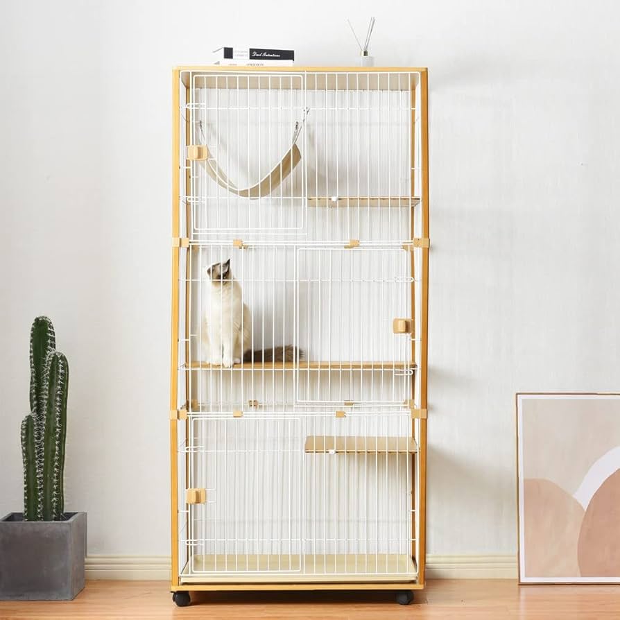 Amazon.co.jp: Purlove 猫 ケージ キャットケージ 3段 木製フレーム 猫