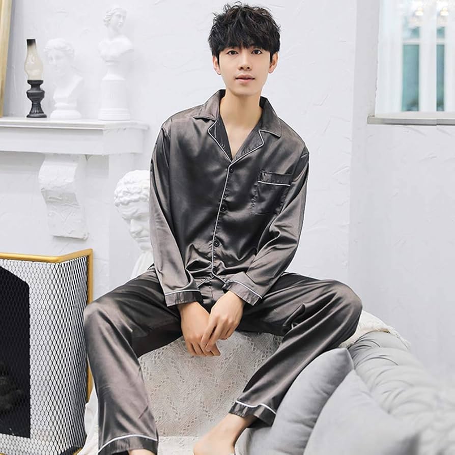 Amazon.co.jp: ZHANGYH シルクパジャマ メンズステインシルクパジャマ