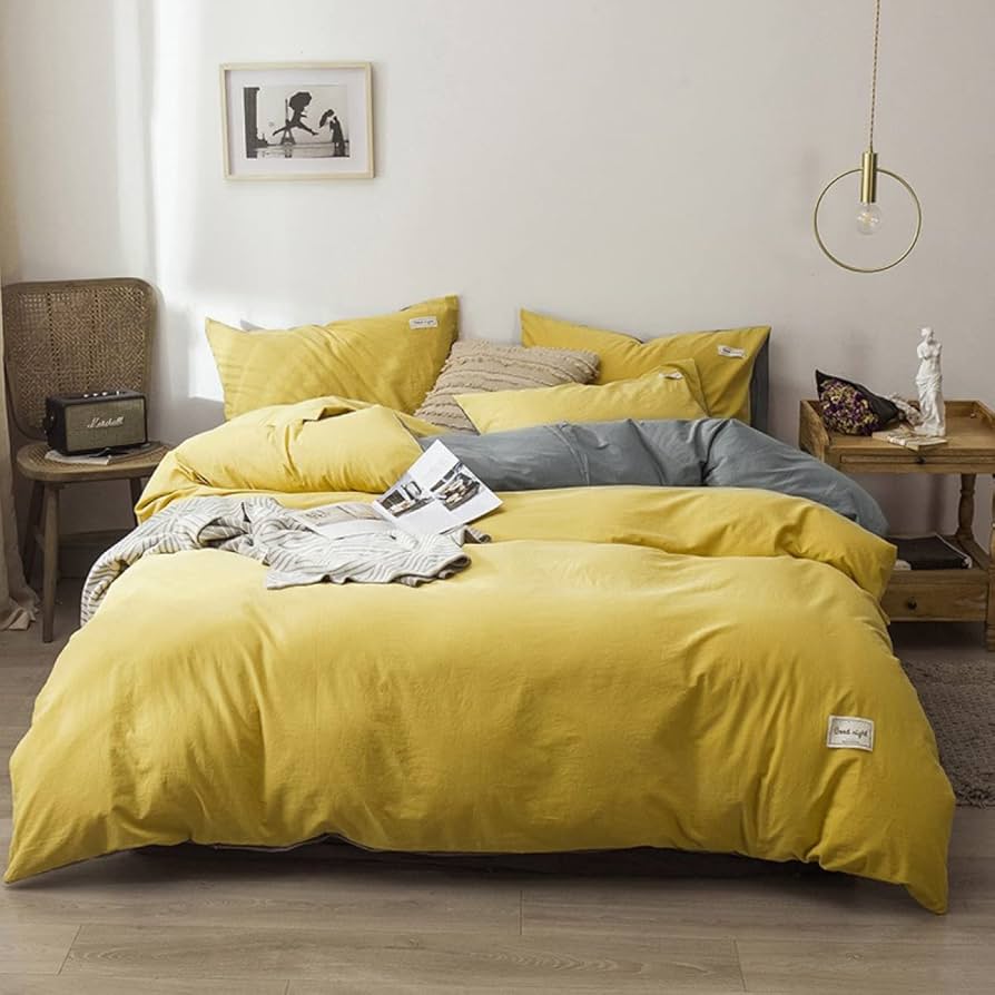 Amazon｜[tqqem] 布団カバー セミダブル 4点セット イエロー 布団