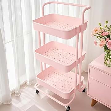 Amazon.co.jp: ワゴン キャスター付き 3段 ピンク