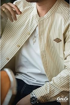 Amazon | [karaku] シャツ メンズ 長袖 ベースボールストライプシャツ