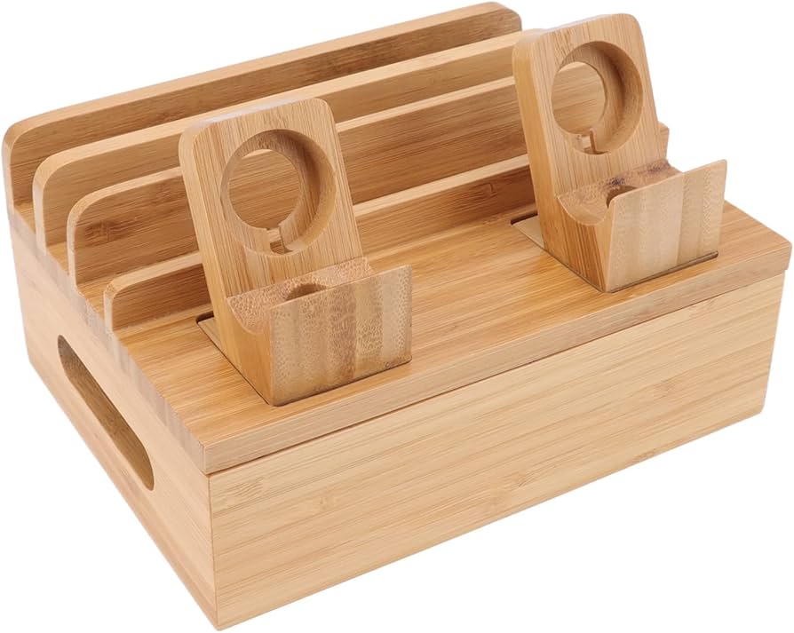 Amazon | 木製竹マルチデバイススマートフォン充電ステーション、5