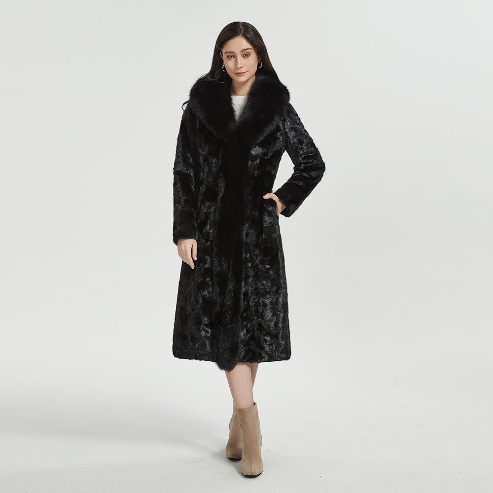 Amazon.com: Women's Real Mink Fur Coat with Fox Fur Collar