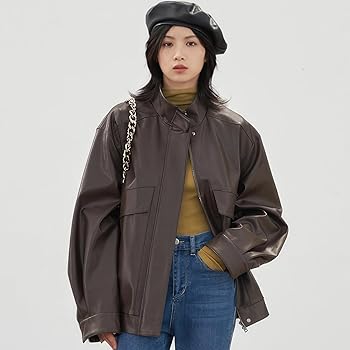 Women's Dark Brown Biker Genuine Sheepskin Drop Shoulders Casual