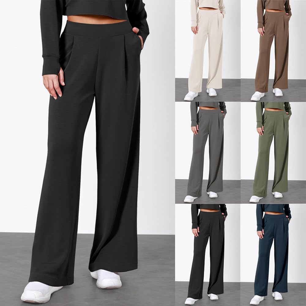 Gumipy Wide Leg Pants for Women High Waisted Crepe Pleated Pants