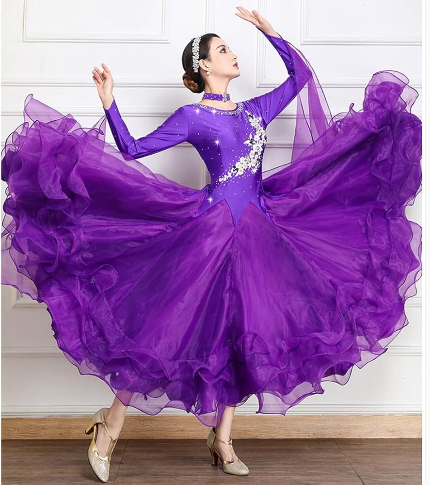 Chacott パープル長袖ダンスドレス 日本製 社交ダンス衣装】パープル