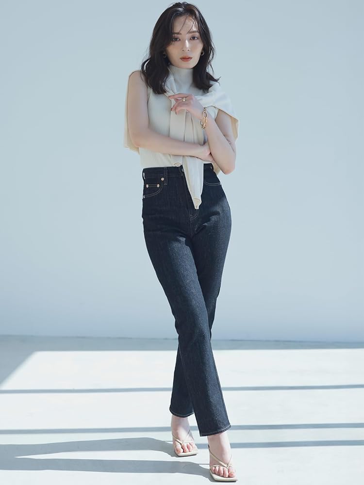 Amazon | [anuans] Slim straight denim (JP, 数字サイズ, 0, BLACK