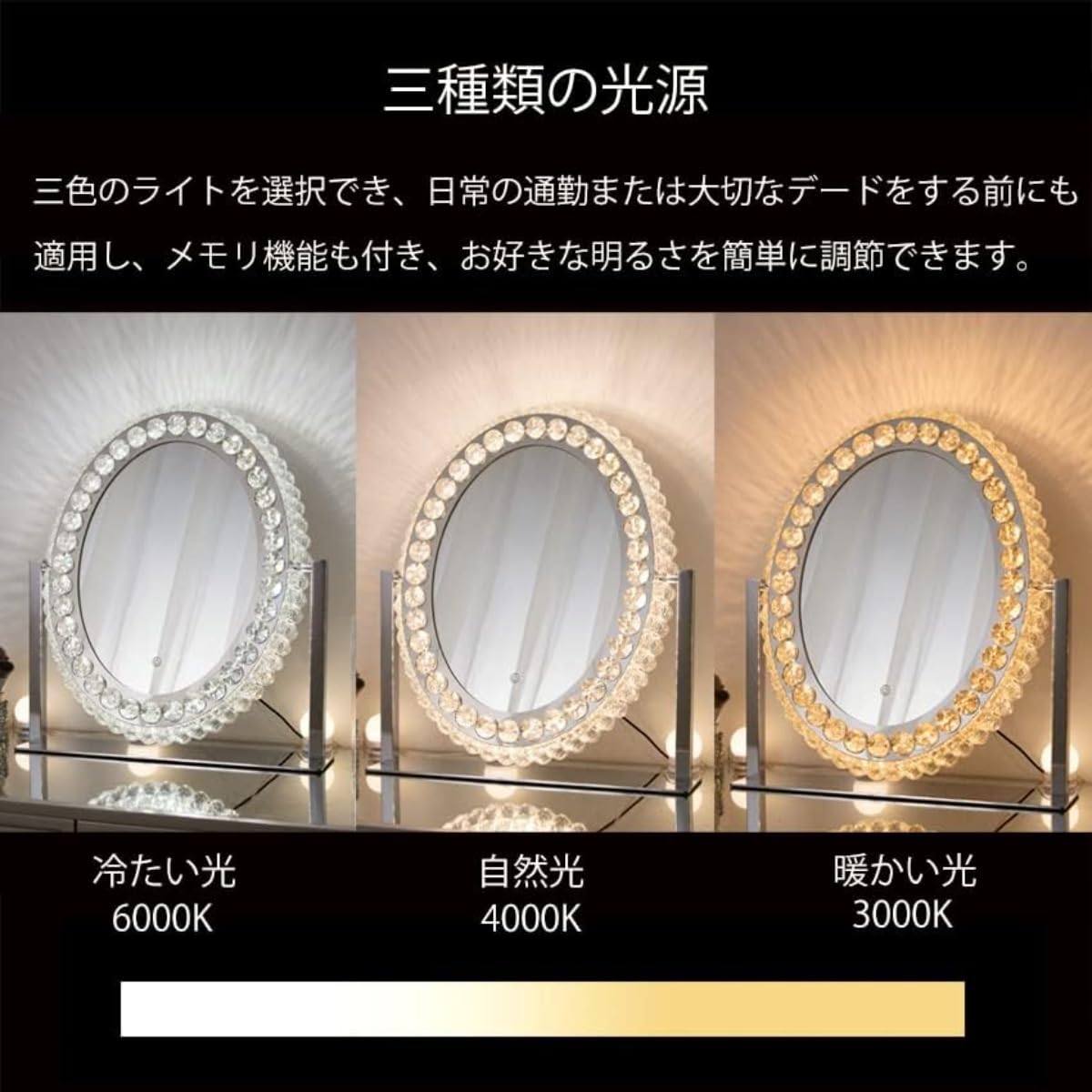 Amazon | 女優ミラー おしゃれ クリスタル 三色 無段階調光 LEDライト