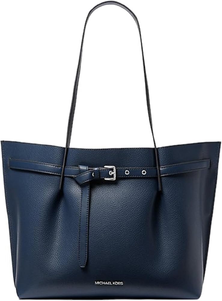 Amazon | Michael Kors Emilia ラージ レザートートバッグ, ネイビー
