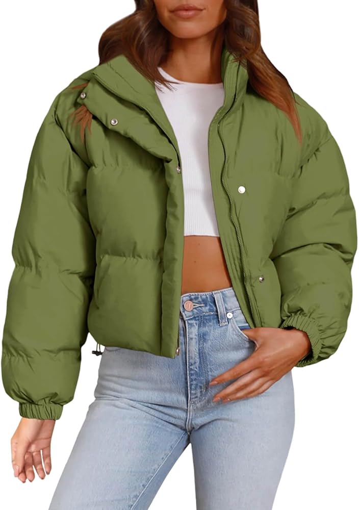 Imily Bela Womens Cropped Puffer Jackets Long Sleeve Stand Collar