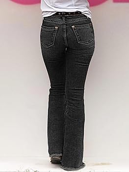Flamingals Women's Buttoned Hem Bootcut Jeans Without Belt Mid