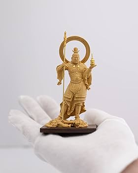 Amazon.co.jp: 極小仏 毘沙門天－11.5cm願成就院型（木製：ツゲ 金泥