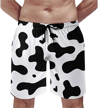 Homokoir Mens Cow Print Beach Board Shorts Swim Trunks with Mesh
