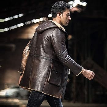 Amazon | ムートンコートメンズブラックレザージャケットロングファー