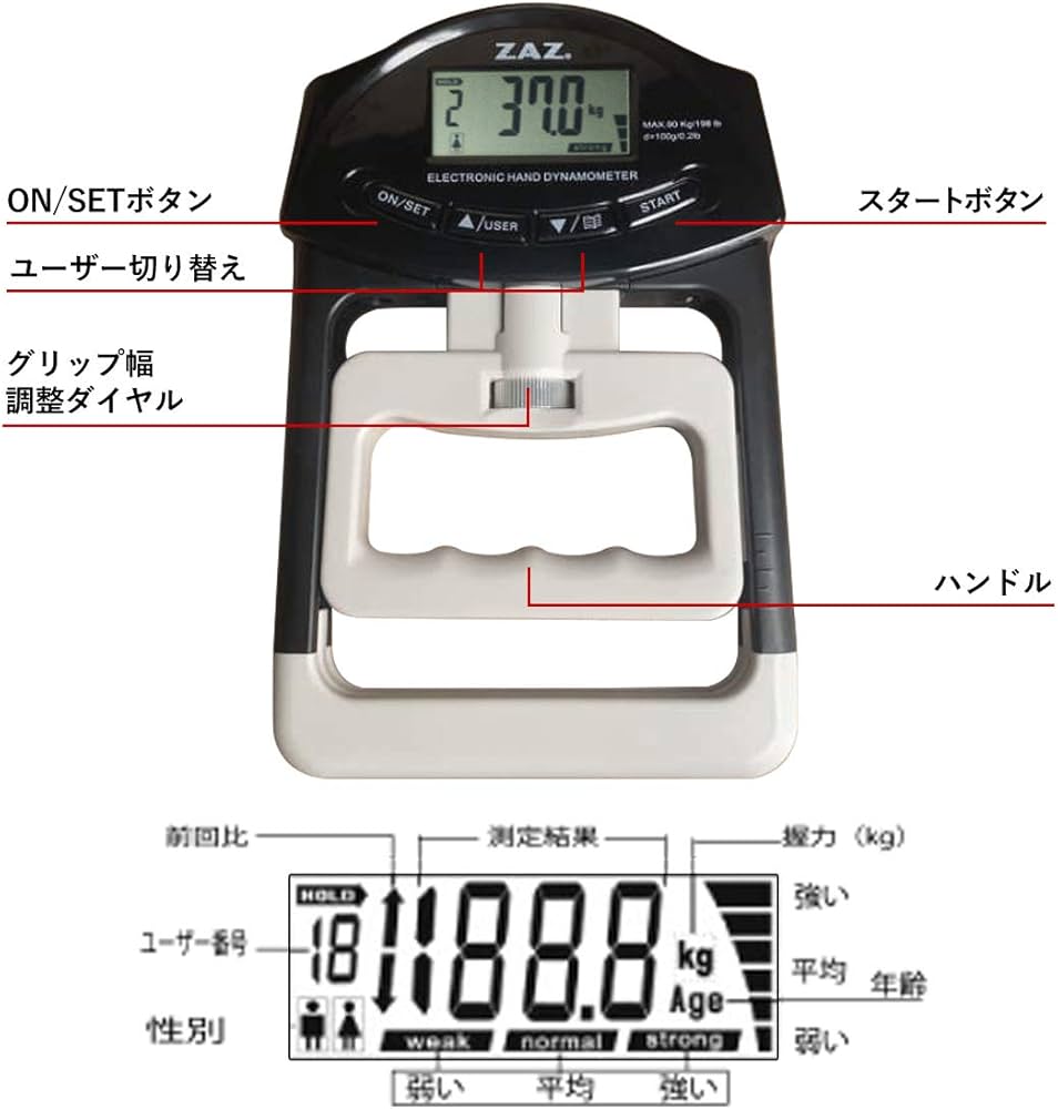 Amazon | ZAZ デジタル握力計 電池付 家庭用 デジタルハンドグリップ