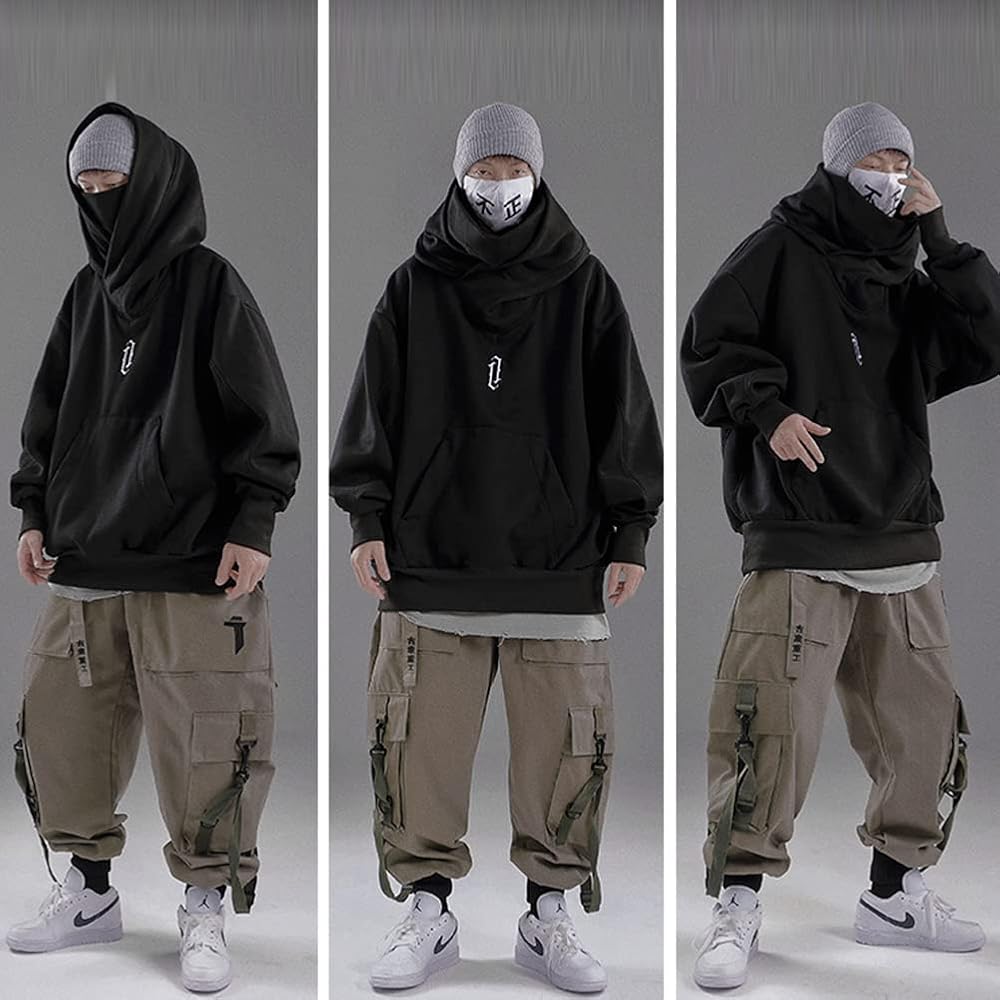 Amazon.com: ELKNLMU Ninja Double Neckline Cotton Pullover Techwear