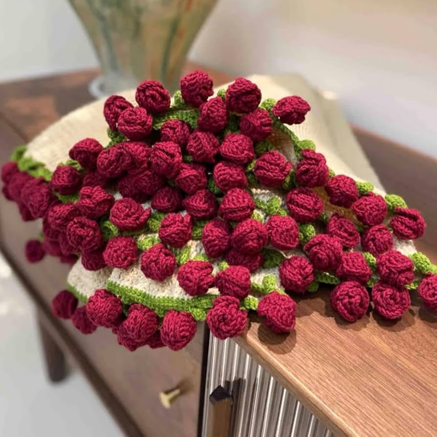 Amazon｜HFSAZJのロマンチックなバラの花束ブランケット、手編みのDIY