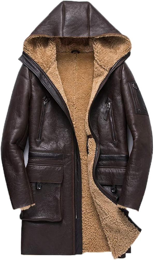 Amazon | ムートンコートメンズブラックレザージャケットロングファー