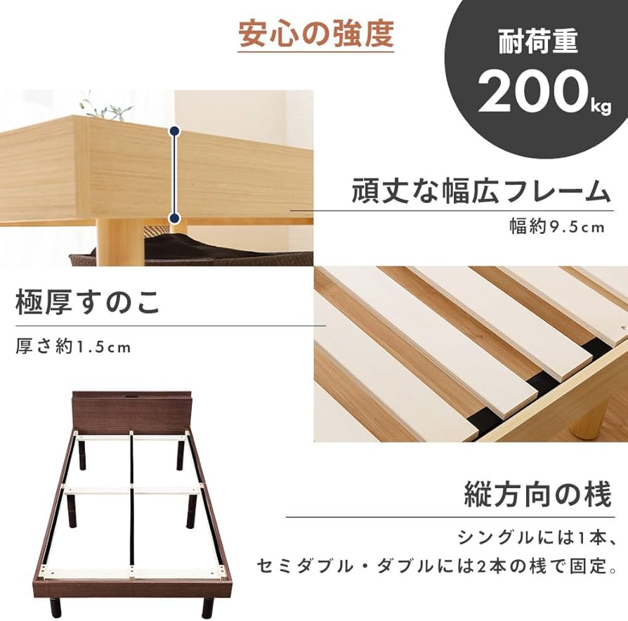 Amazon｜アイリスプラザ ベッド ベッドフレーム 棚付き 2口コンセント