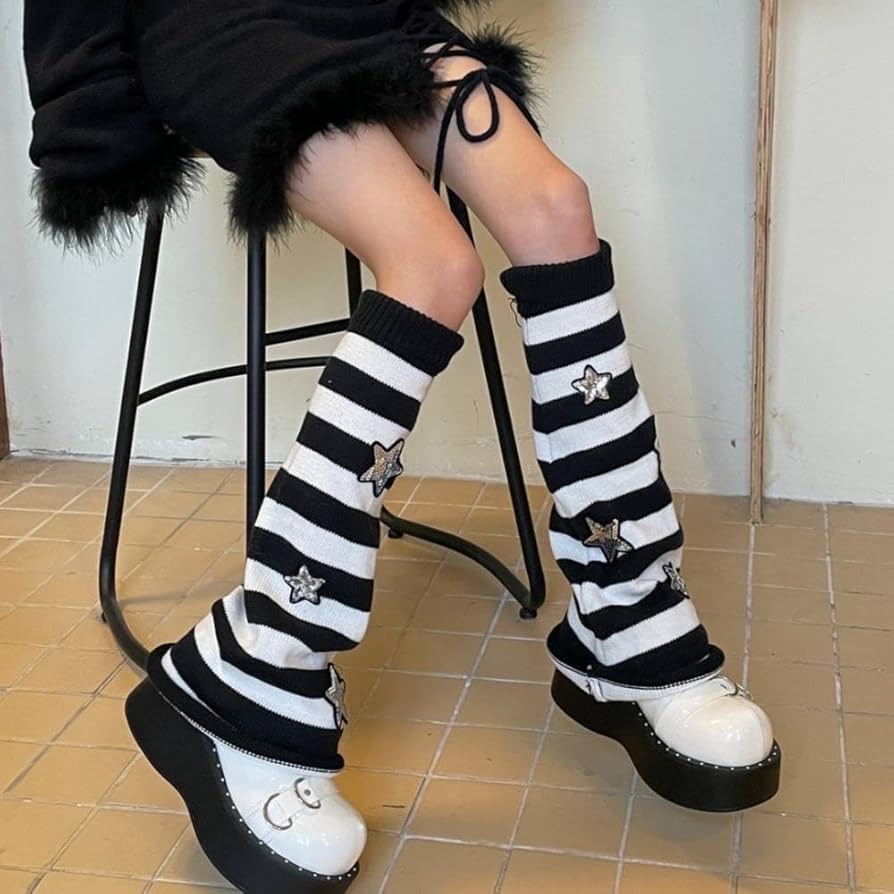 Amazon.co.jp: 人気レッグウォーマー 白黒 ギャル 原宿 個性派 ロック