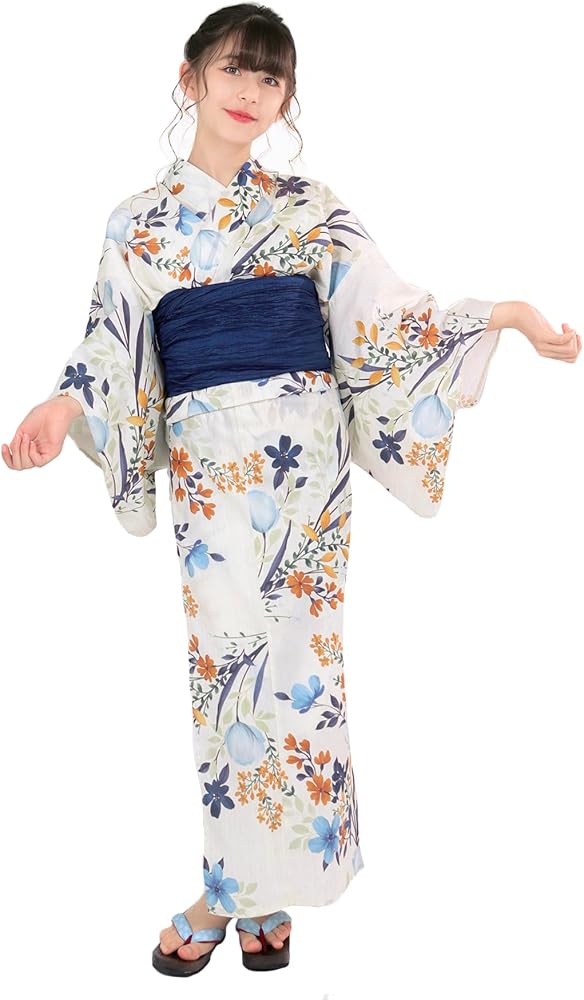 Amazon | [KYOETSU] [キョウエツ] 浴衣セット 女の子 生成り 変わり織