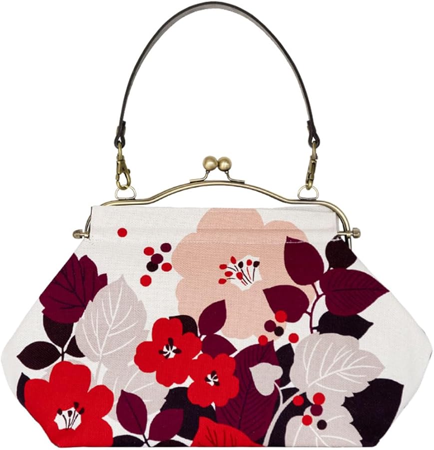 Inokichi Oblong Benri Purse Handbag with Cowhide Handle, Japanese