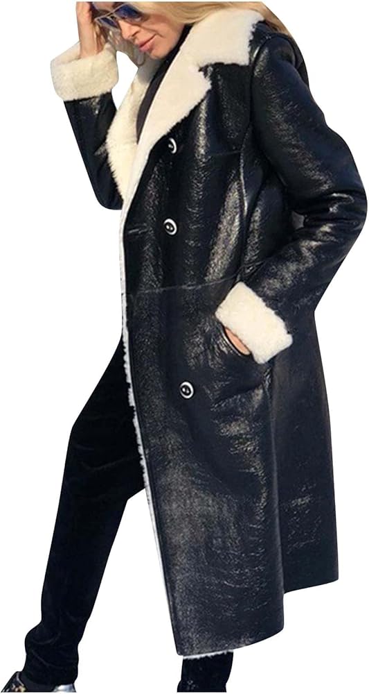 Women Long Leather Jacket Oversized Winter Coats Motorcycle Moto