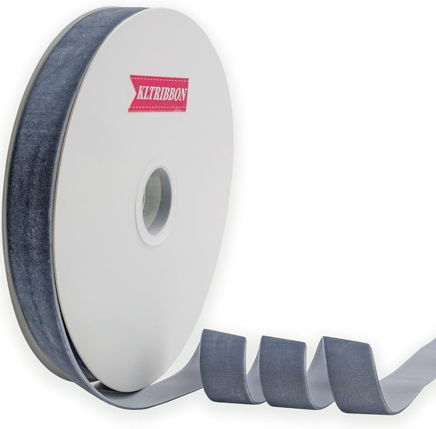 KLTRIBBON Tempest Blue Grey Single Face Velvet Ribbon,1 Inch X