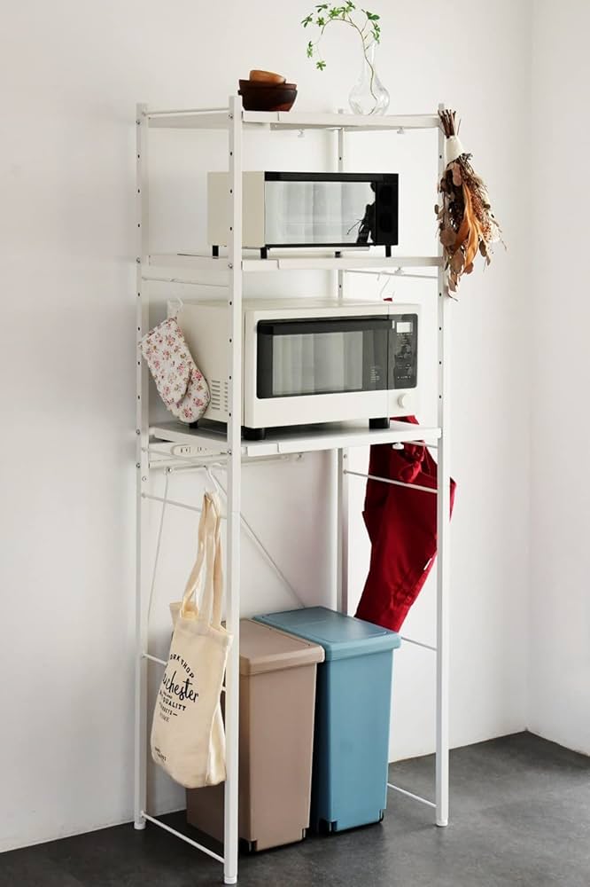 Amazon｜山善(YAMAZEN) レンジラック ゴミ箱上ラック (2口コンセント