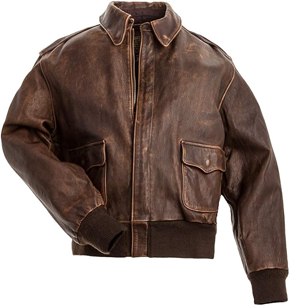 Men's A-2 Aviator Air Force Pilot Leather Jacket- Aviator A2