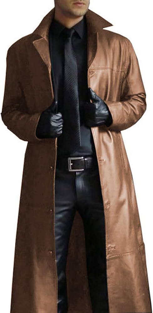 Amazon.co.jp: メンズコートレザーゴシックロングトレンチコート