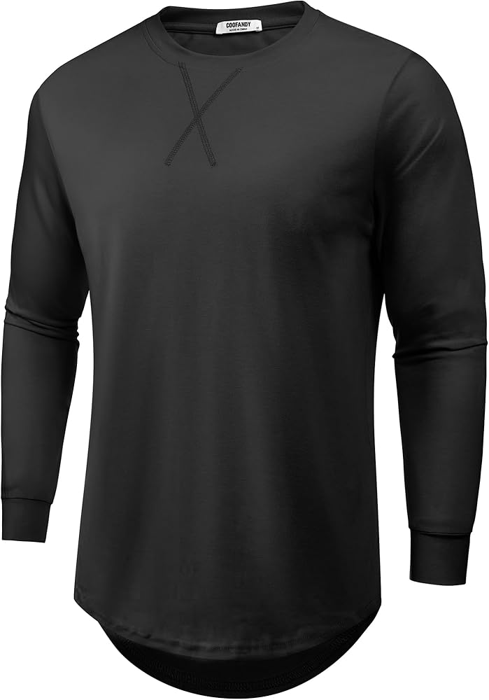 COOFANDY Mens Cotton Hipster Hip Hop Longline Crewneck Tee Casual