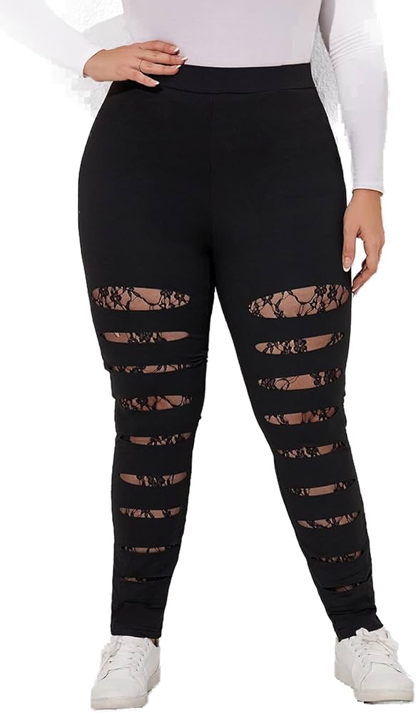 Amazon.com: DANCOLOR Plus Ladder Cut Lace Insert Leggings Soft