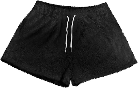 Women's Plush Shorts Drawstring High Waist Soft Fluffy Warm Pajama