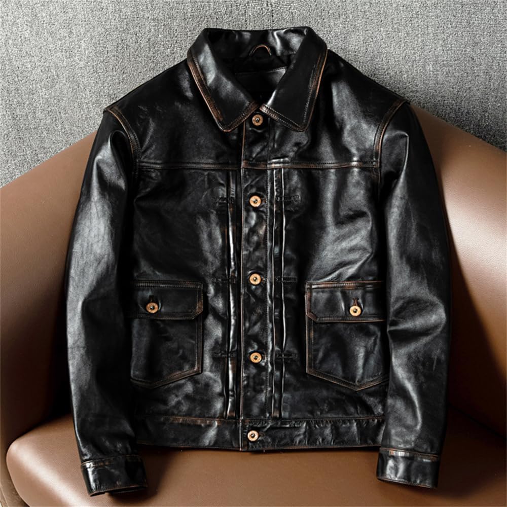 Amazon | [VIIBOY] 馬革レザージャケット 茶芯 ホースハイド 革ジャン