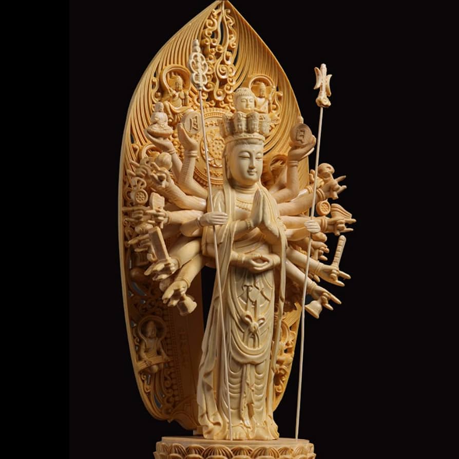 Amazon｜仏像【菩薩】 千手観音立像 （総高さ43cm×巾14.5cm） 桧木高級