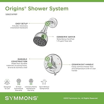 Symmons S9601XPRP Origins shower system, Without Tub Spout