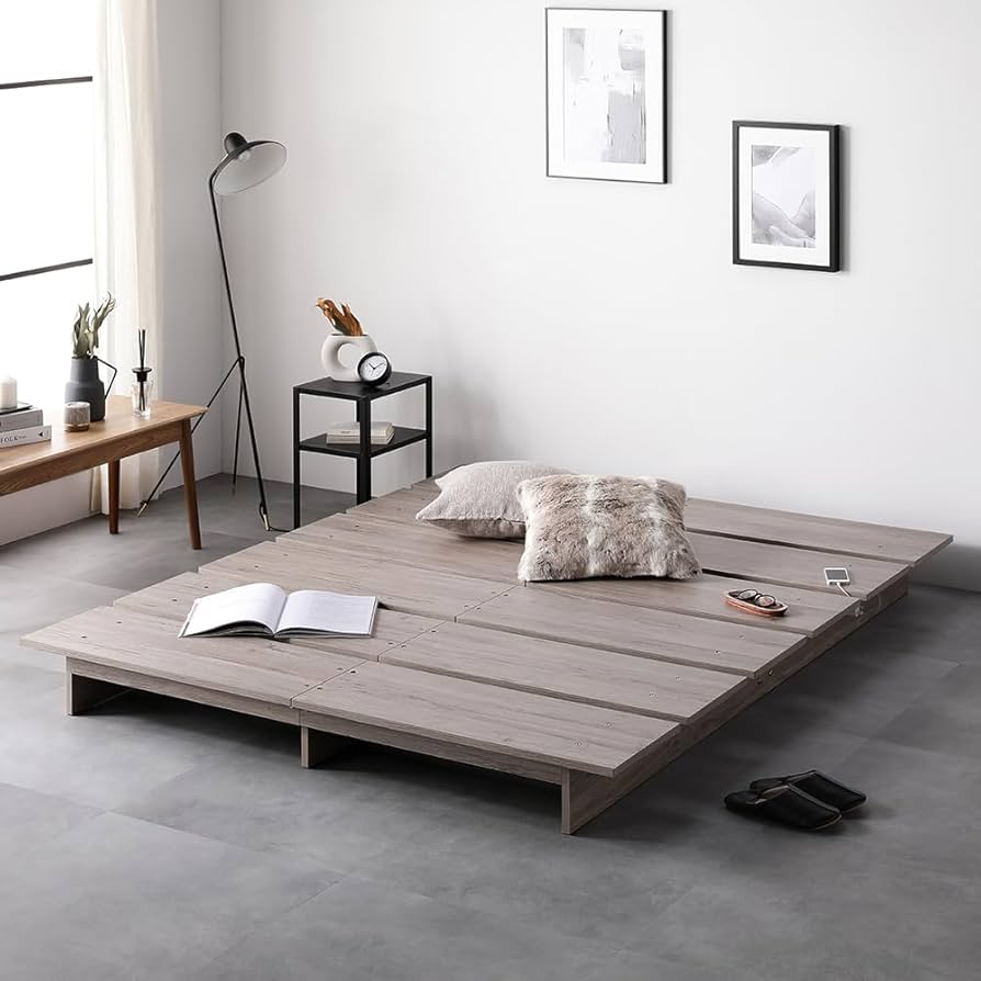 Amazon｜RASIK ベッド ダブル ステージタイプ フレームのみ グレージュ