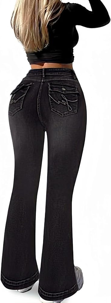 SEASUM Butt Lifting Bootcut Jeans for Women Trendy Tummy Control