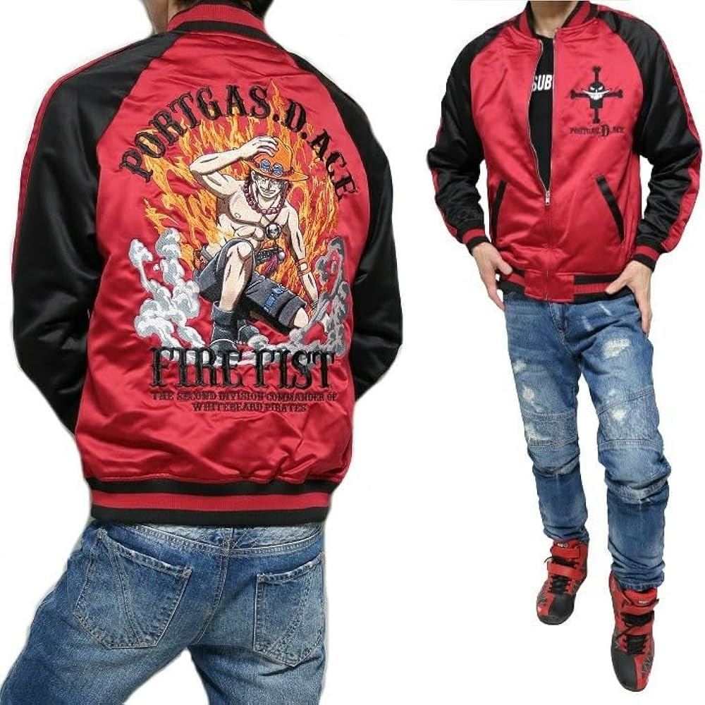 Amazon | [ONE PIECE] ワンピース グッズ 総刺繍 スカジャン 火拳