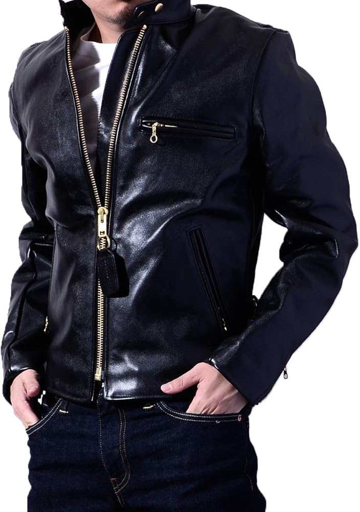 Amazon.co.jp: [バンソン] ライダースジャケット レザーライダース B