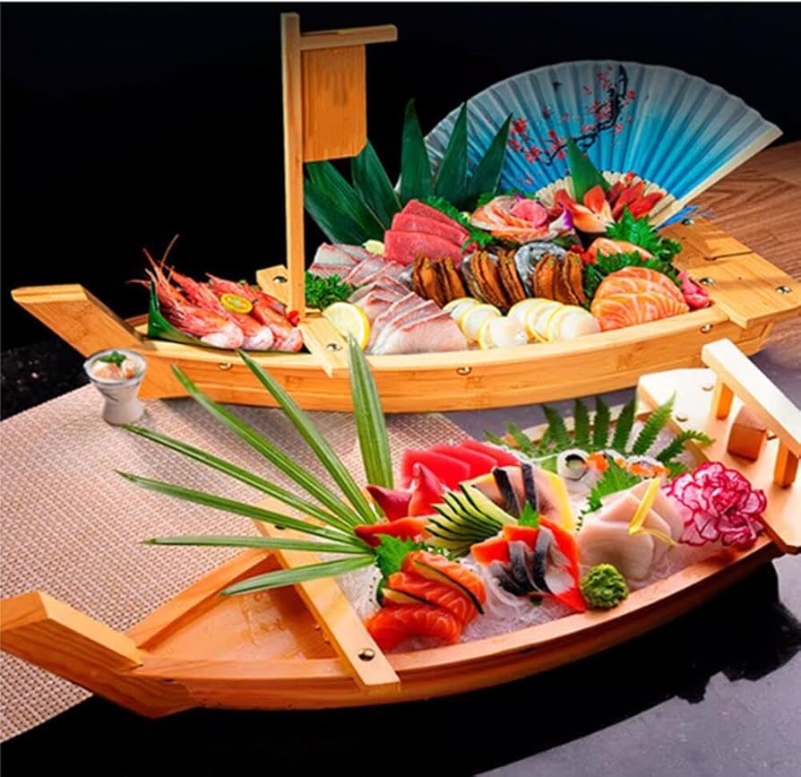 舟盛り、料理舟は白木製です。お刺身、お寿司、宴会、お祝いの豪華舟で
