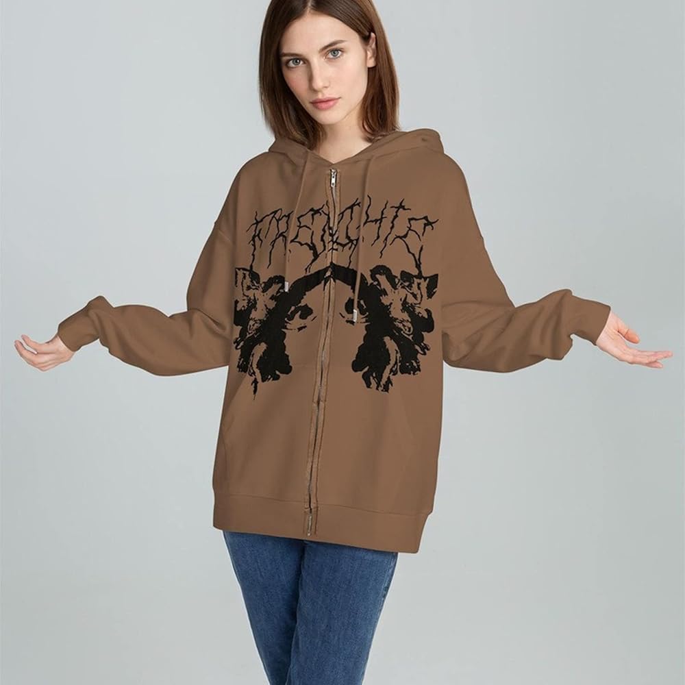 Amazon.com: SHINsuke Women Y2K Hooded Sweatshirt Gothic Zip Up